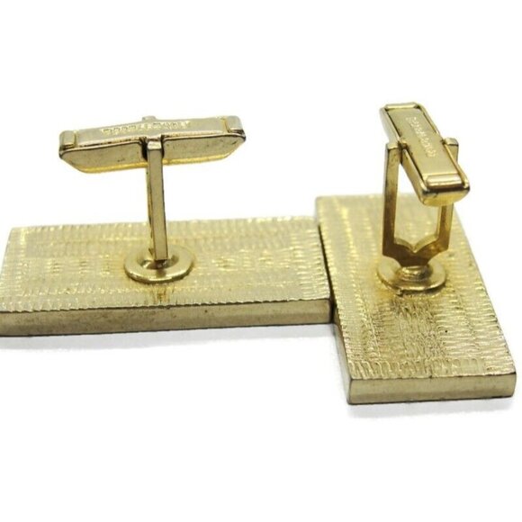 Trumpet Player Rectangle Gold Tone & Black Cufflinks Tux Shirt Suit Vintage - Picture 8 of 10